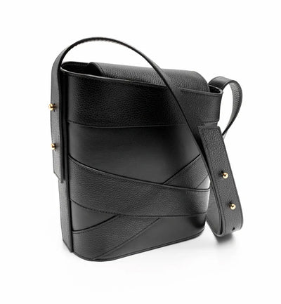 The black Violette leather handbag from Studio DRÈA that was featured in After5 shopping list against a white background.