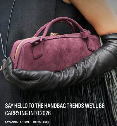 The cover of the shopping list article published by Fashionista with the handbags of 2026 that featured the Lulu aubergine italian leather handbag from Studio DRÈA as a trend