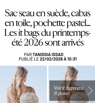 Red cherry leather handbag vanity case style from Studio DRÈA featured in the Marie Claire France trends for spring (printemps) 2026